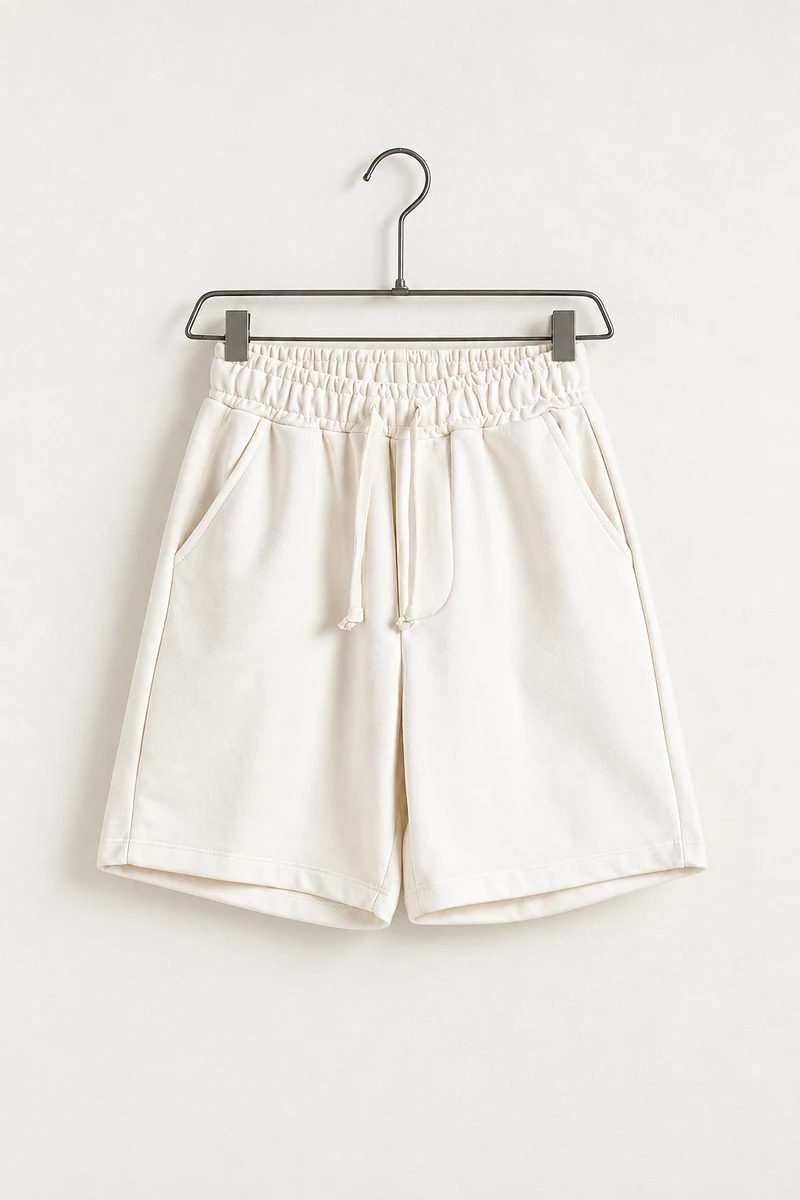 Pantaloni albi casual pentru copii — vedere frontală pe umeraș.