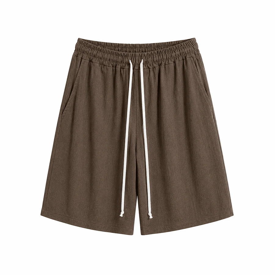 Fotografie de catalog: pantaloni maro cu șnur lung – 70% vâscoză, 30% in.