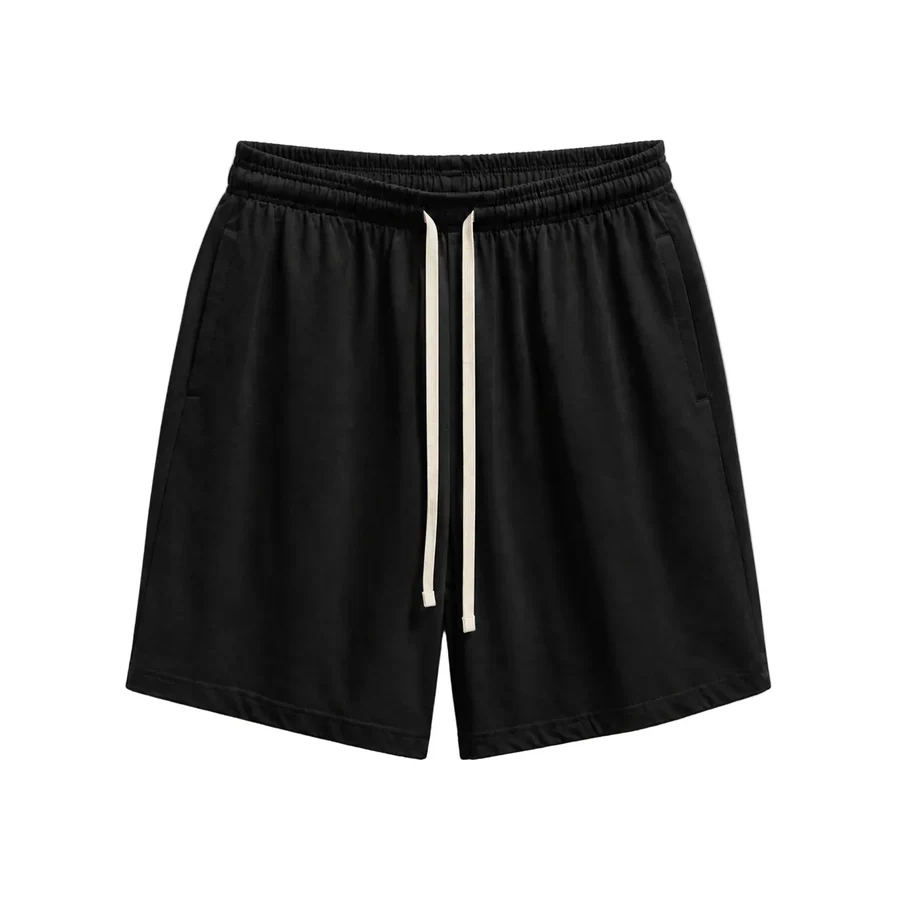 Fotografie de catalog: pantaloni negri 100% bumbac cu șnur lung casual confortabili.