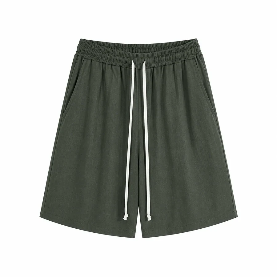 Fotografie de catalog: pantaloni verde militar cu șnur lung – 70% vâscoză, 30% in.