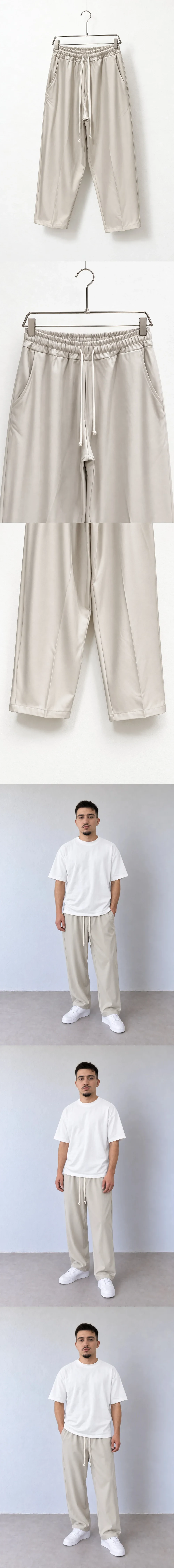 Pantaloni Bărbați Bej Deschis Largi cu Șnur Lung — pantaloni largi pentru bărbați bej deschis cu șnur lung, vedere oblică pe umeraș — cadrul 2 din galeria editorială.