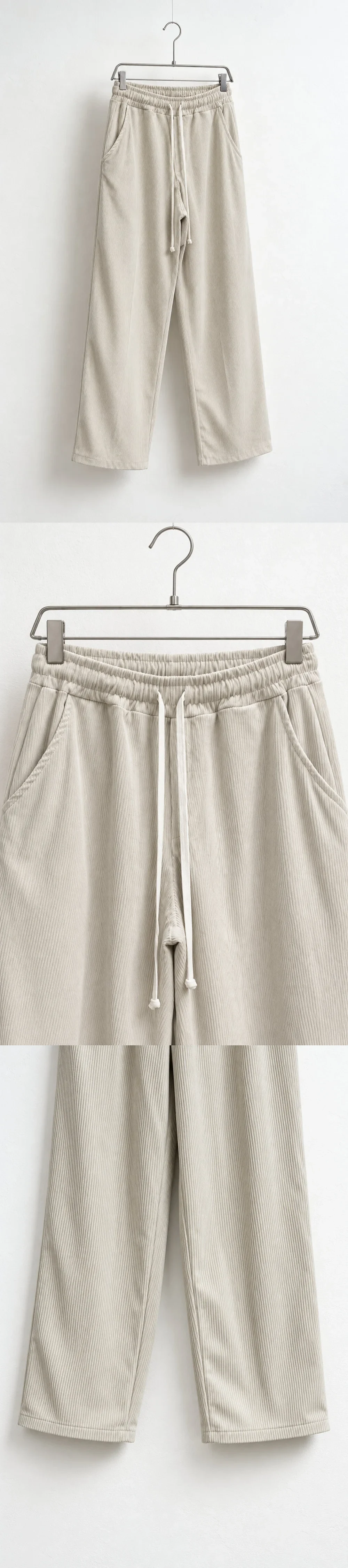 Pantaloni Bărbați Bej Deschis Raiați Largi cu Șnur Lung — pantaloni bărbați bej deschis raiați largi cu șnur lung – vedere oblică pe umeraș — cadrul 2 din galeria editorială.