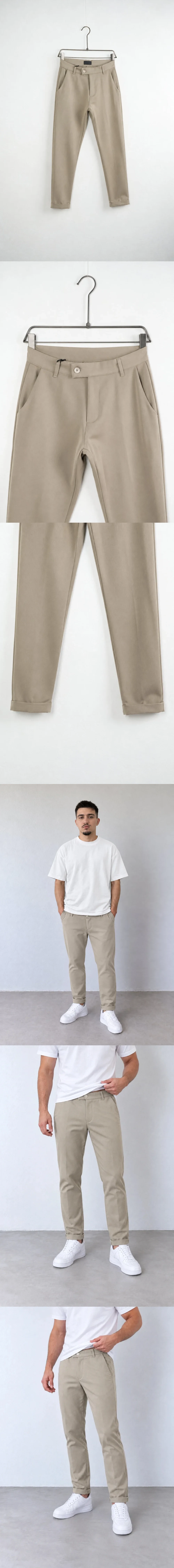 Pantaloni Bărbați Bej Slim Fit — pantaloni bej slim fit 008095-INV pe umeraș, vedere oblică — cadrul 2 din galeria editorială.