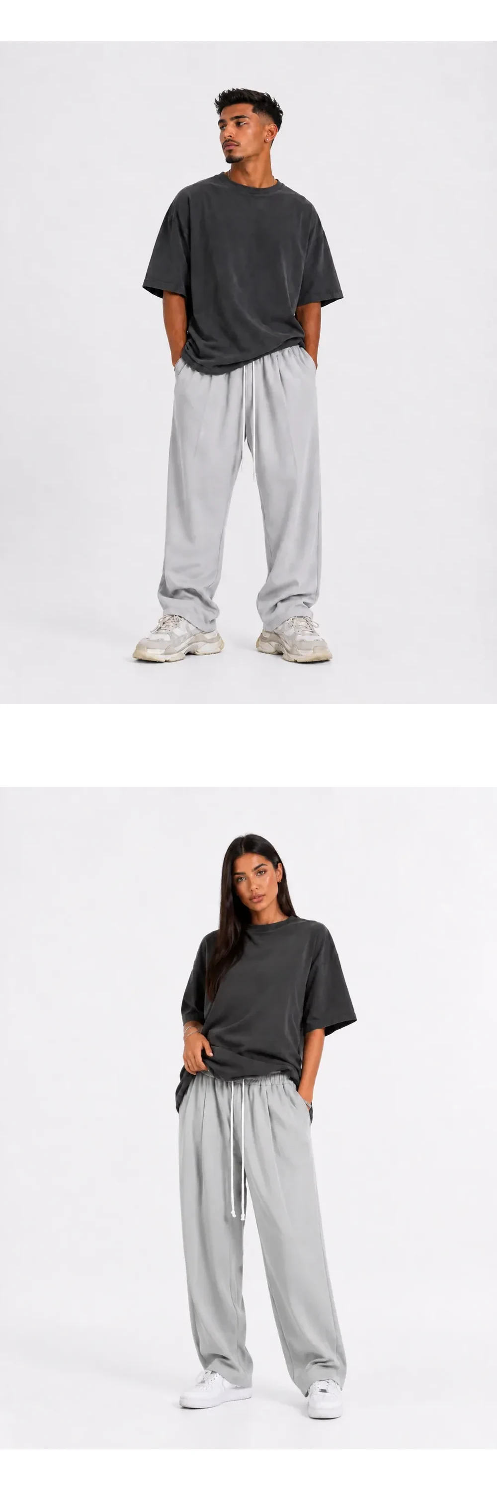 Pantaloni Barbati Gri – Siret Lung & Buzunar Spate — pantaloni casual gri cu șnur lung și croială lejeră, ideali pentru outfituri streetwear minimaliste — cadrul 2 din galeria editorială.