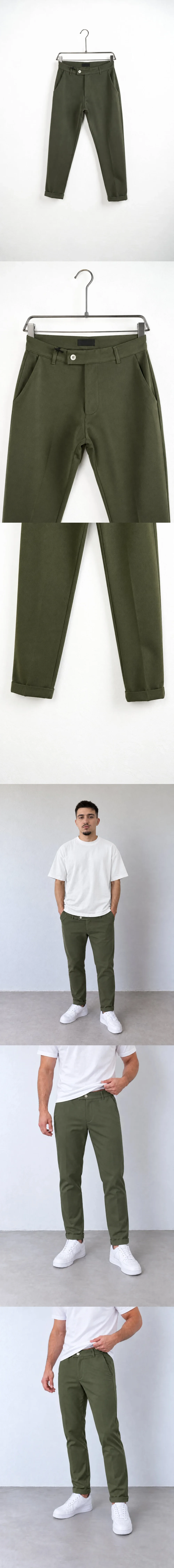 Pantaloni Bărbați Kaki Slim Fit — pantaloni kaki slim fit pe umeraș, vedere oblică — cadrul 2 din galeria editorială.