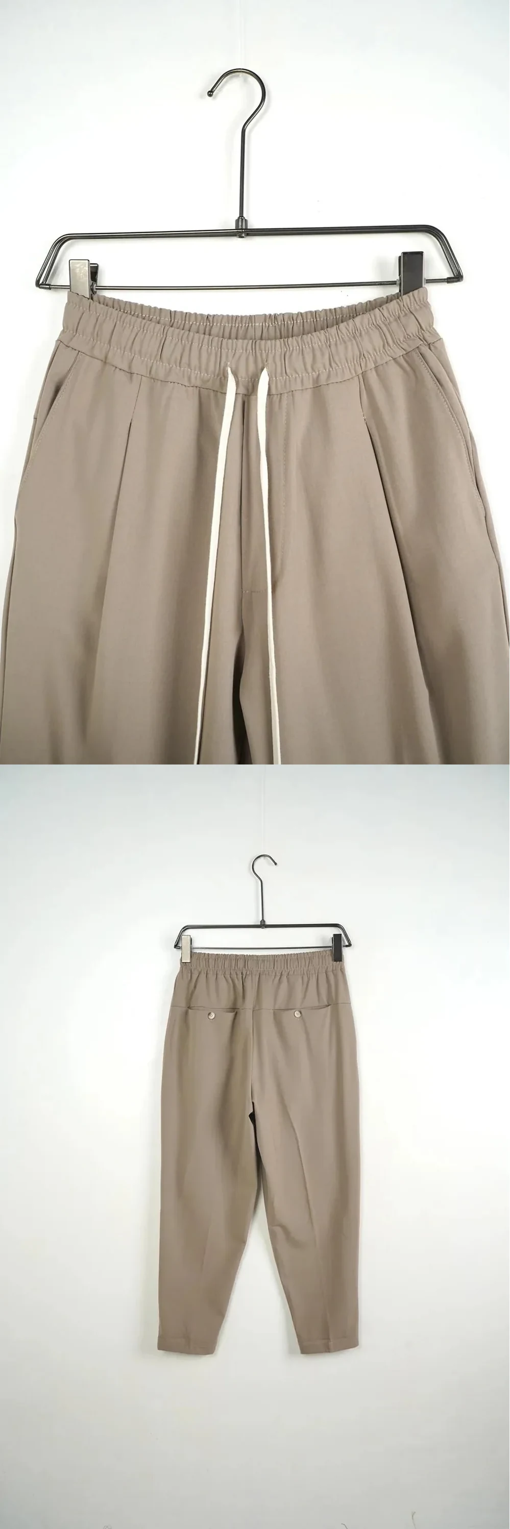 Pantaloni lungi bărbați casual crem cu șnur — pantaloni lungi bărbați casual crem cu șnur - produs fashion bărbați Atelier AXD — cadrul 2 din galeria editorială.