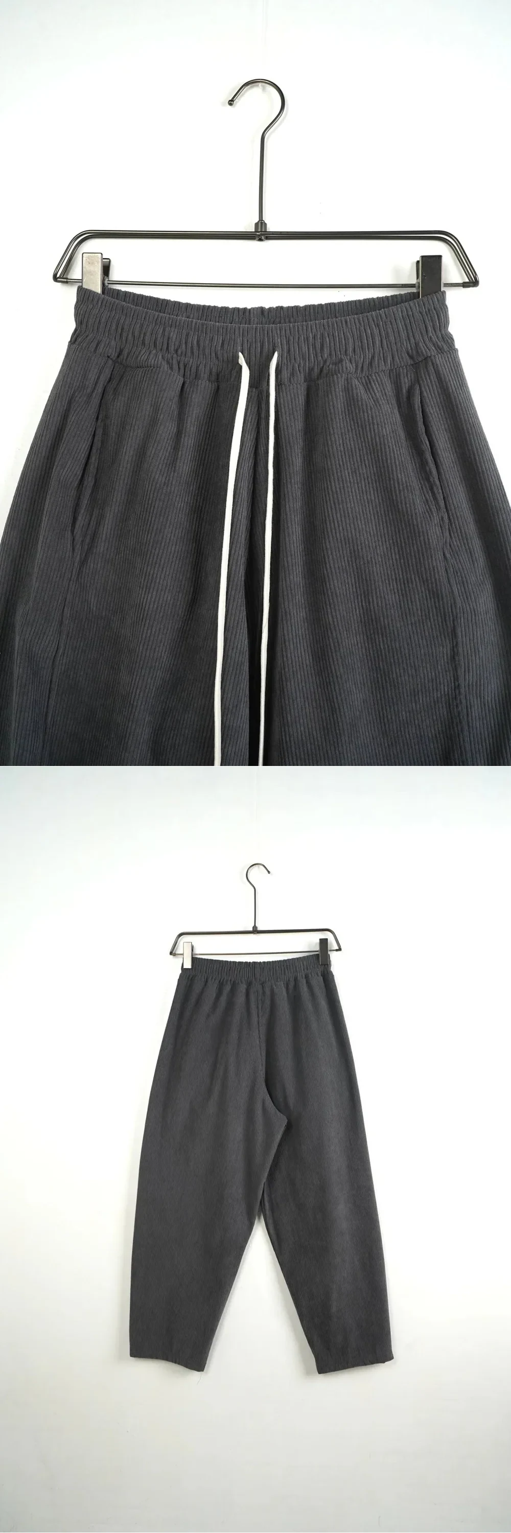Pantaloni Lungi Largi Bărbați Gri Inchis cu Dungi și Șnur Lung — pantaloni Lungi Largi Bărbați Gri Inchis cu Dungi și Șnur Lung - produs fashion bărbați Atelier AXD — cadrul 2 din galeria editorială.