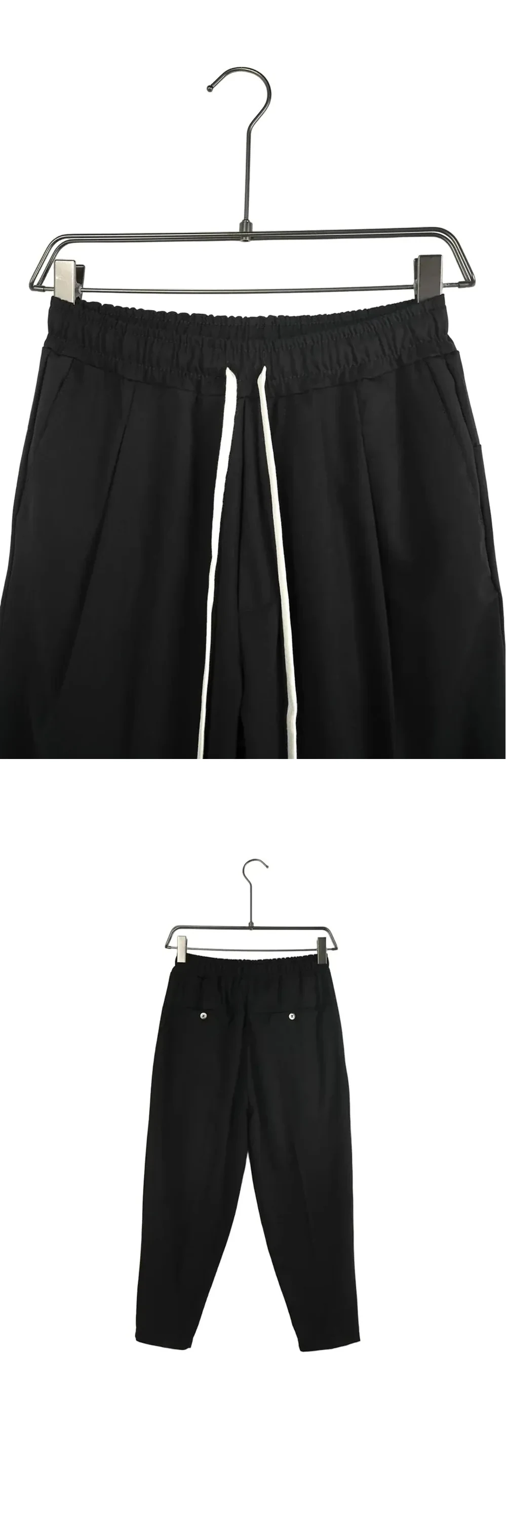 Pantaloni lungi regular bărbați casual negri cu șnur — model de pantaloni cu șiret lung bărbați, culoare negru mat, croială clasică regular ideală pentru un stil urban relaxat — cadrul 2 din galeria editorială.