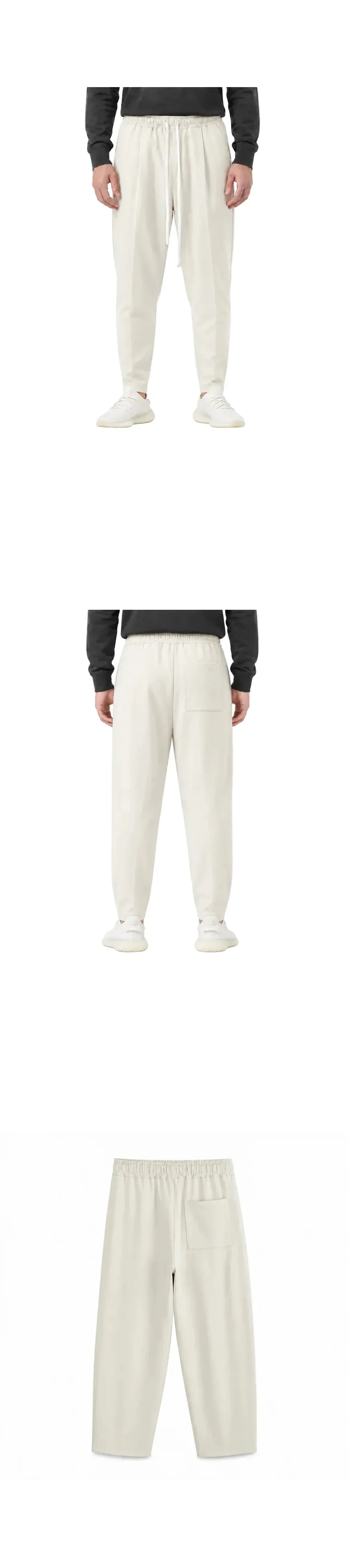 Pantaloni Lungi Ușor Slim Bărbați Bej cu Șnur Lung și Buzunar la Spate — pantaloni bej pentru bărbați, croială ușor slim, purtați din față cu șnur lung — cadrul 2 din galeria editorială.