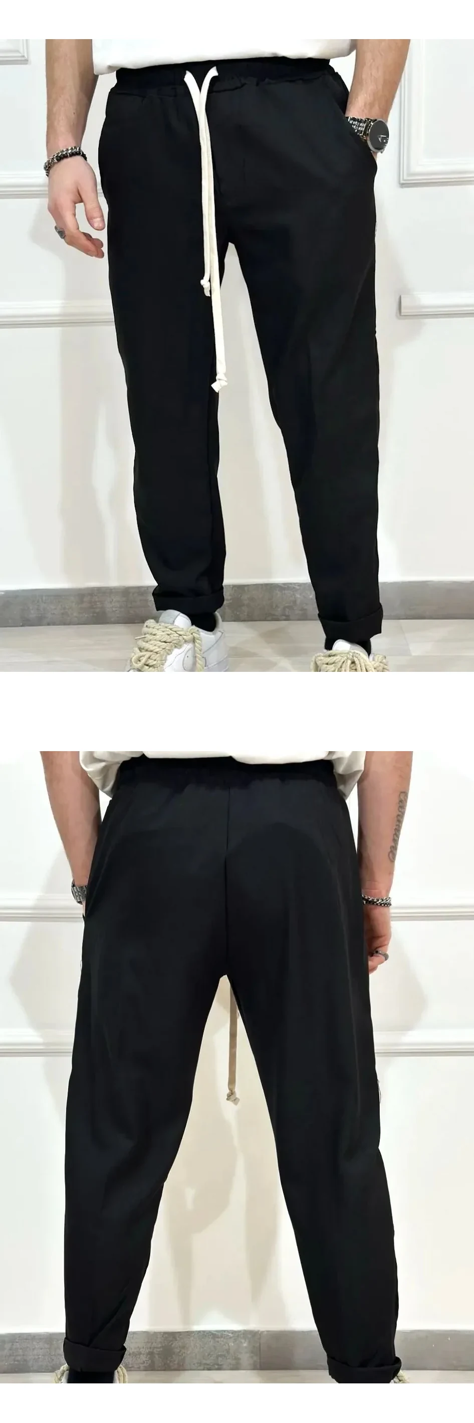 Pantaloni negri casual cu siret lung pentru barbati — pantaloni negri casual cu siret lung pentru barbati - produs fashion bărbați Atelier AXD — cadrul 2 din galeria editorială.