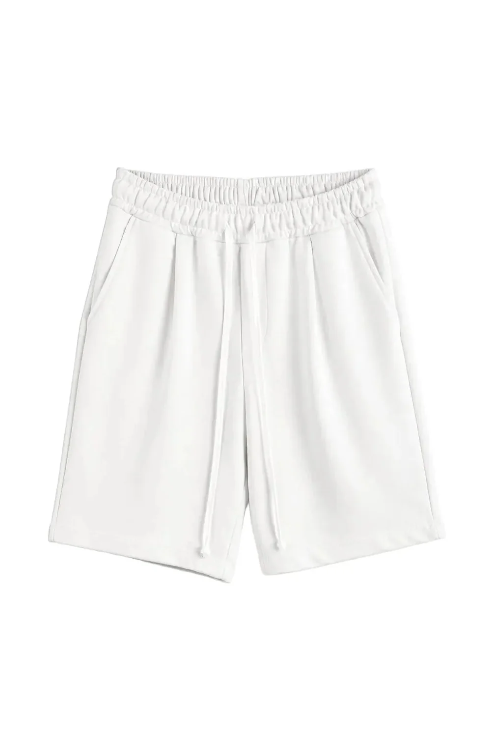 Pantaloni Scurți Bărbați Albi cu Șnur Lung Ajustabil ART-B2612 — pantaloni scurți albi pentru bărbați, model casual cu șnur lung în talie, dintr-un material elastic și confortabil — cadrul 2 din galeria editorială.