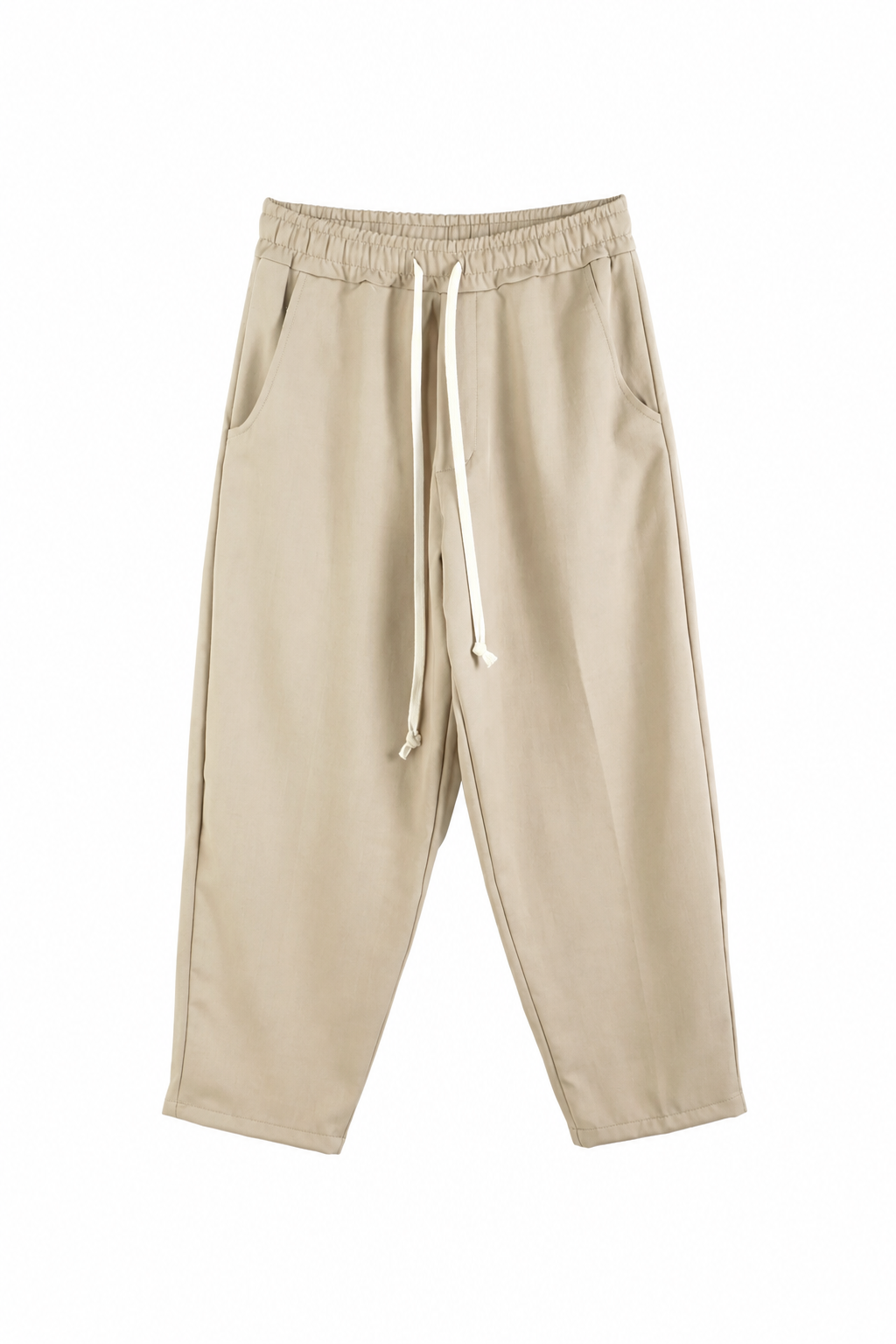 atelier axd pantaloni crem casual siret lung Atelier AXD in tinuta moda urbana cu snur lung vizibil