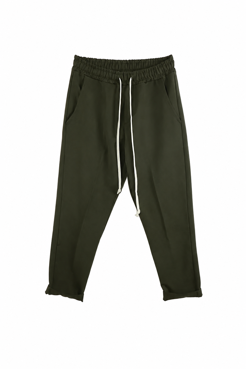 atelier axd pantaloni khaki slim cu siret lung Atelier AXD in tinuta moda urbana cu snur lung vizibil