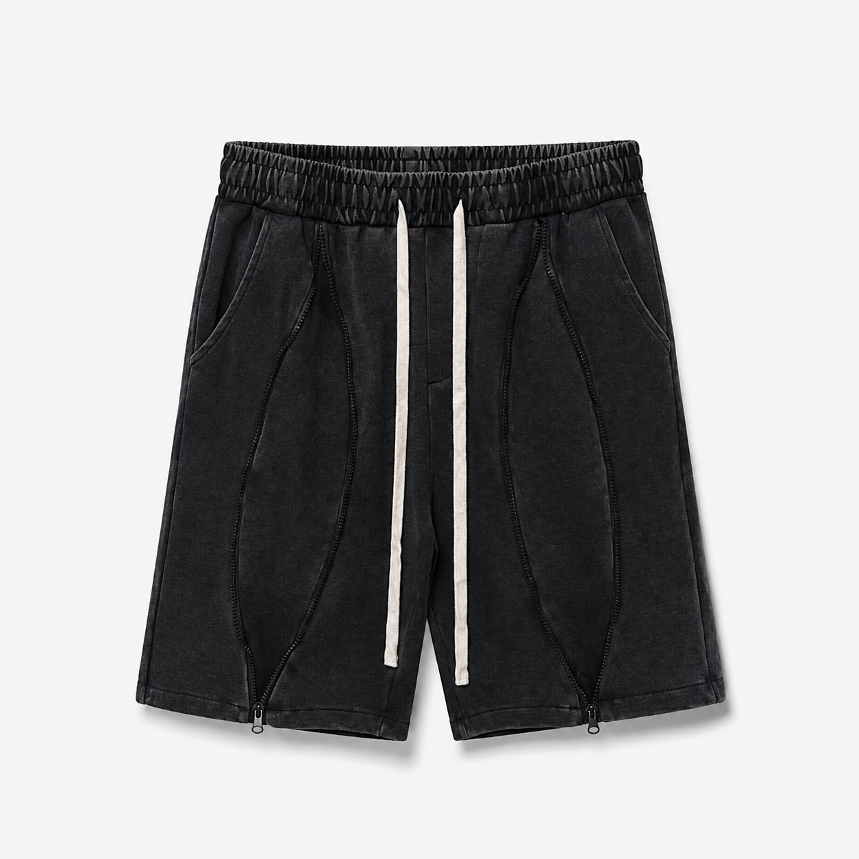 atelier axd pantaloni scurti negri bumbac fermoar Atelier AXD in tinuta moda urbana cu snur lung vizibil