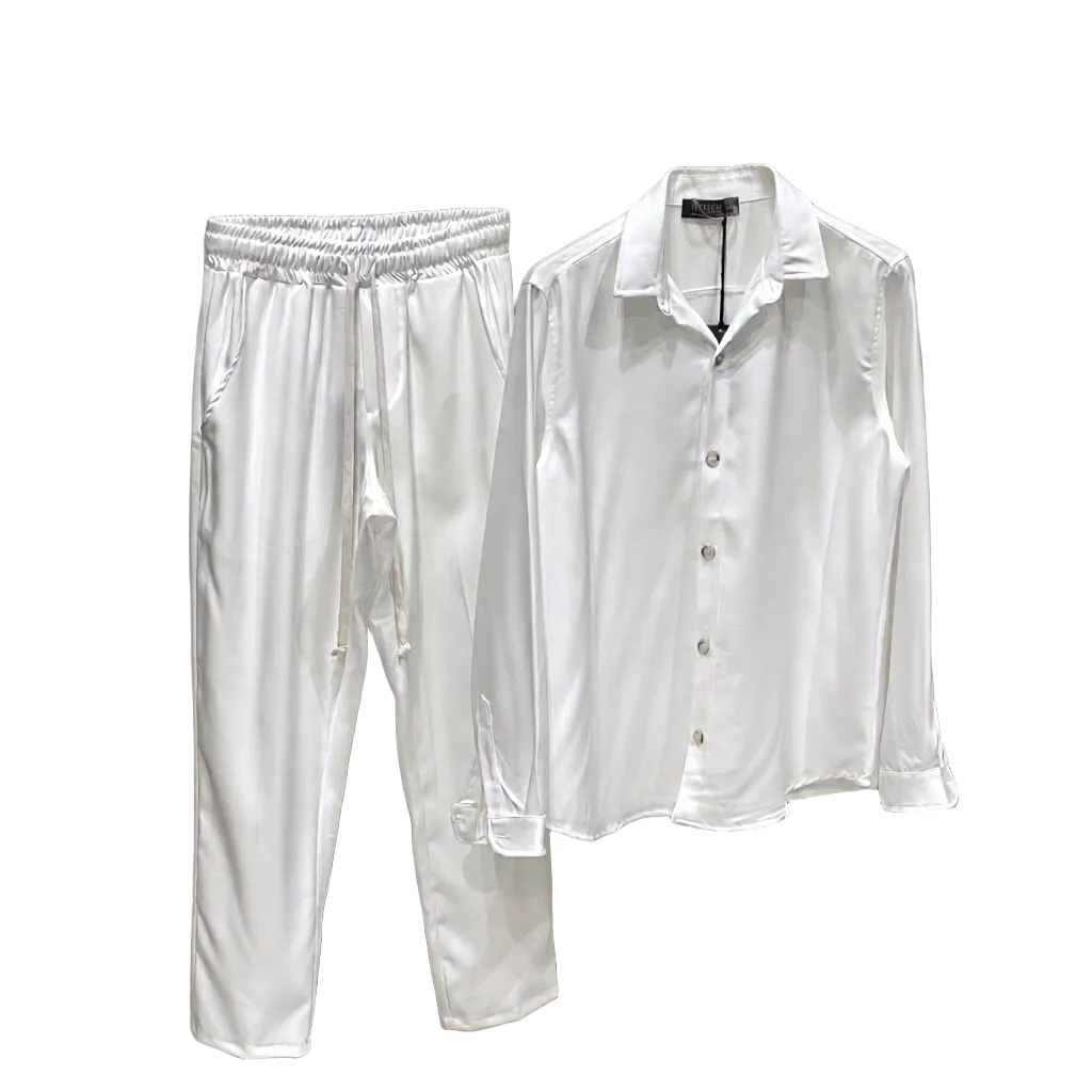 atelier axd set barbati alb camasa pantaloni italia snur lung Atelier AXD in tinuta moda urbana cu snur lung vizibil