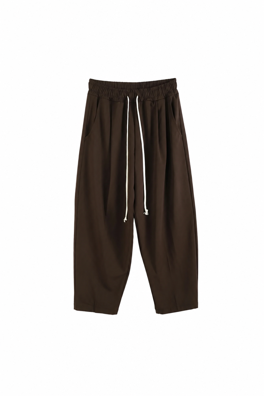 pantaloni barbati maro siret lung buzunar spate pantaloni oversized maro cu sir Atelier AXD in tinuta moda urbana cu snur lung vizibil