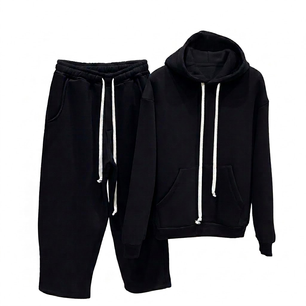 pantaloni cu snur lung atelier axd compleu barbati negru flausat su Atelier AXD in tinuta moda urbana cu snur lung vizibil