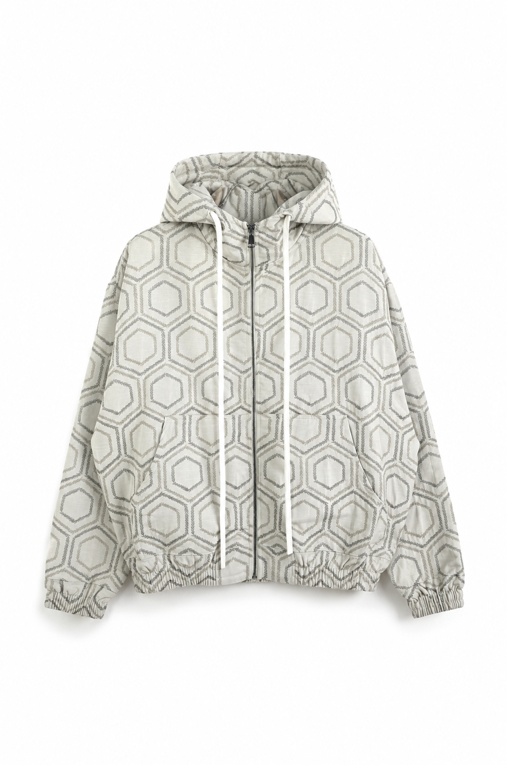 pantaloni cu snur lung atelier axd hexagon pattern zip hoodie luxur Atelier AXD in tinuta moda urbana cu snur lung vizibil