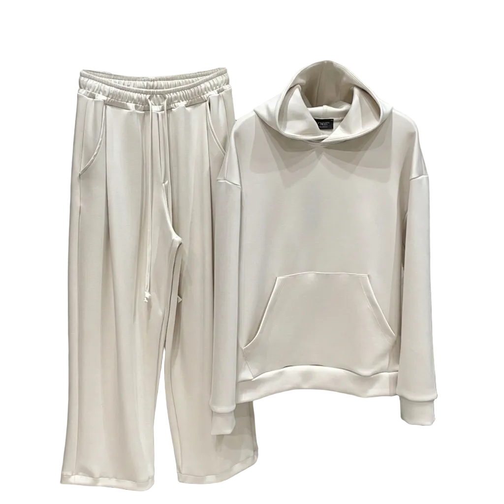 pantaloni cu snur lung atelier axd trening bej barbati casual snur Atelier AXD in tinuta moda urbana cu snur lung vizibil