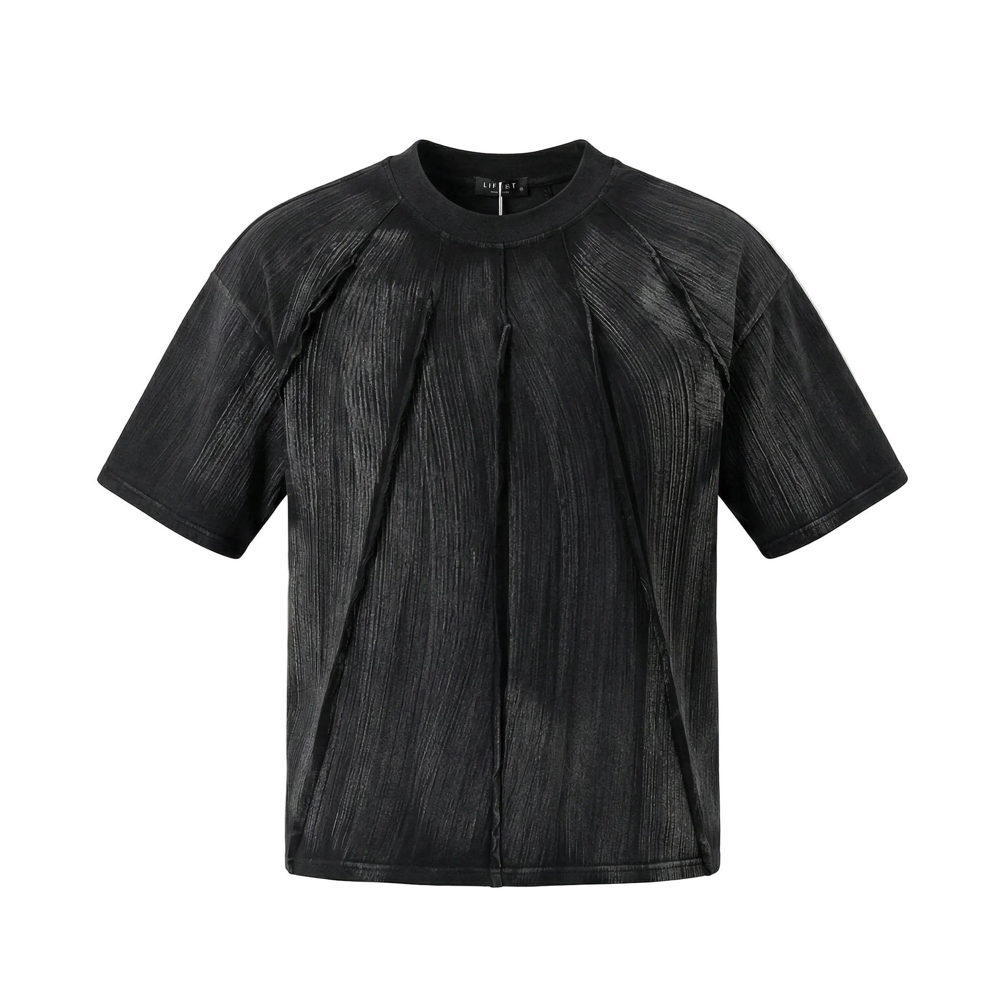 pantaloni cu snur lung atelier axd tricou barbati negru uzat dungi Atelier AXD in tinuta moda urbana cu snur lung vizibil