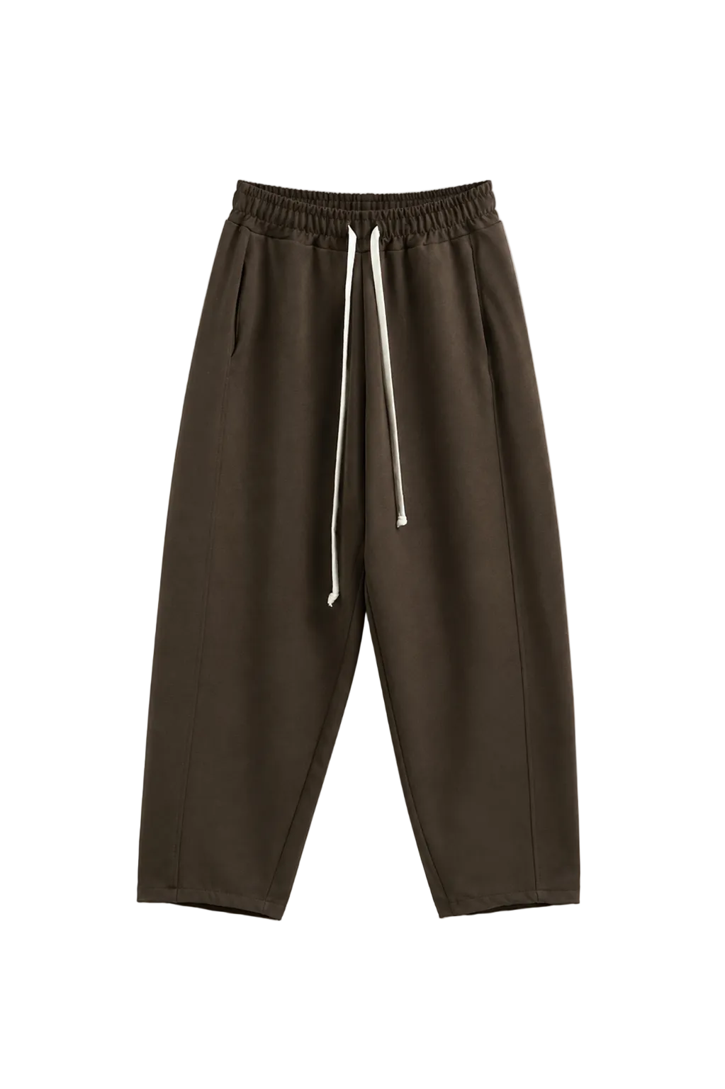 pantaloni lungi largi barbati ti casual maro pantaloni maro streetwear trico 2 Atelier AXD in tinuta moda urbana cu snur lung vizibil