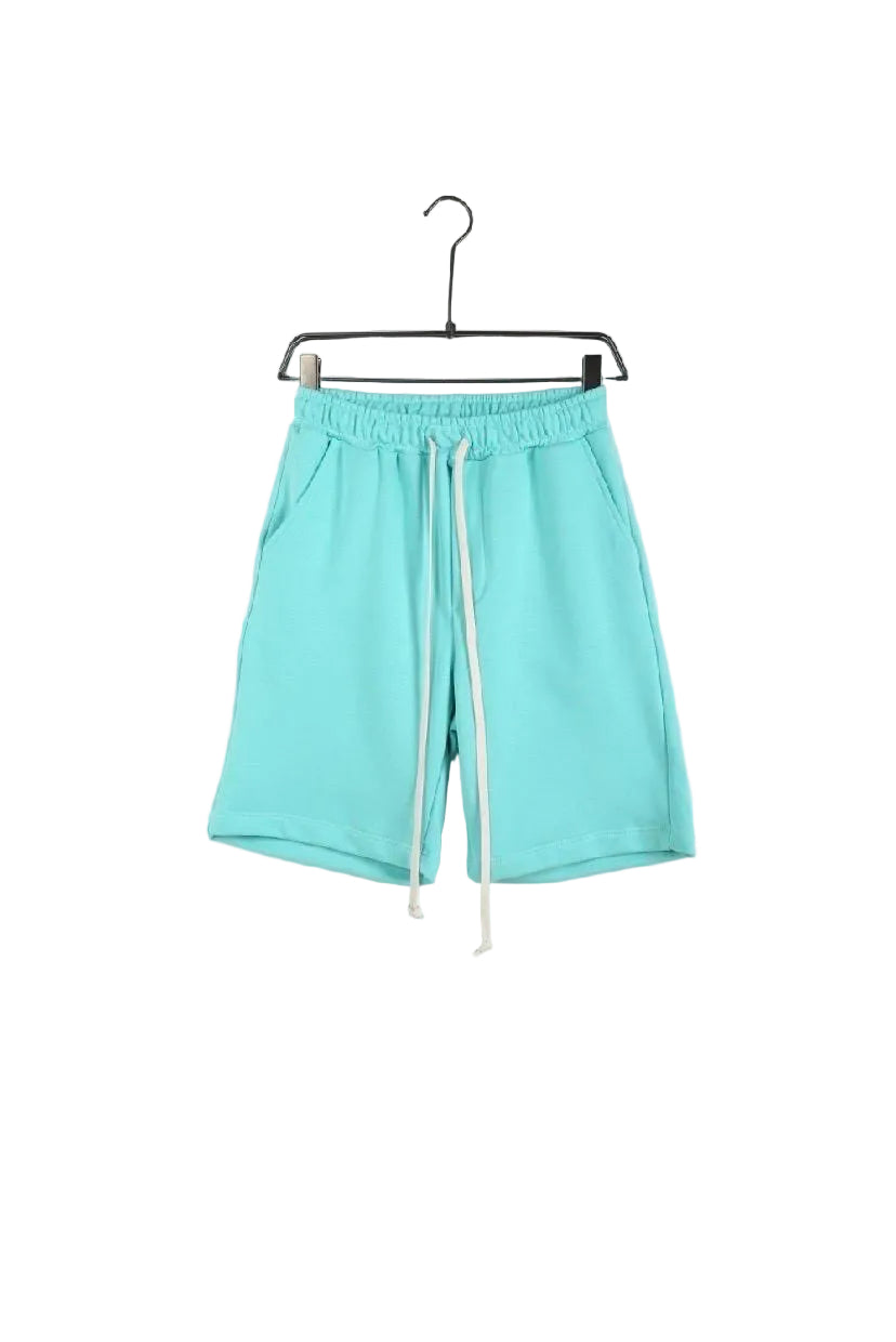 pantaloni scurti barbati turcoaz inchis snur lung casual Atelier AXD in tinuta moda urbana cu snur lung vizibil