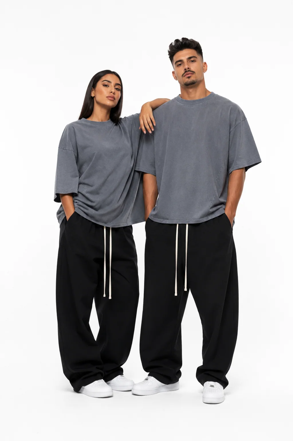 Tricou gri oversized cu cusaturi laterale