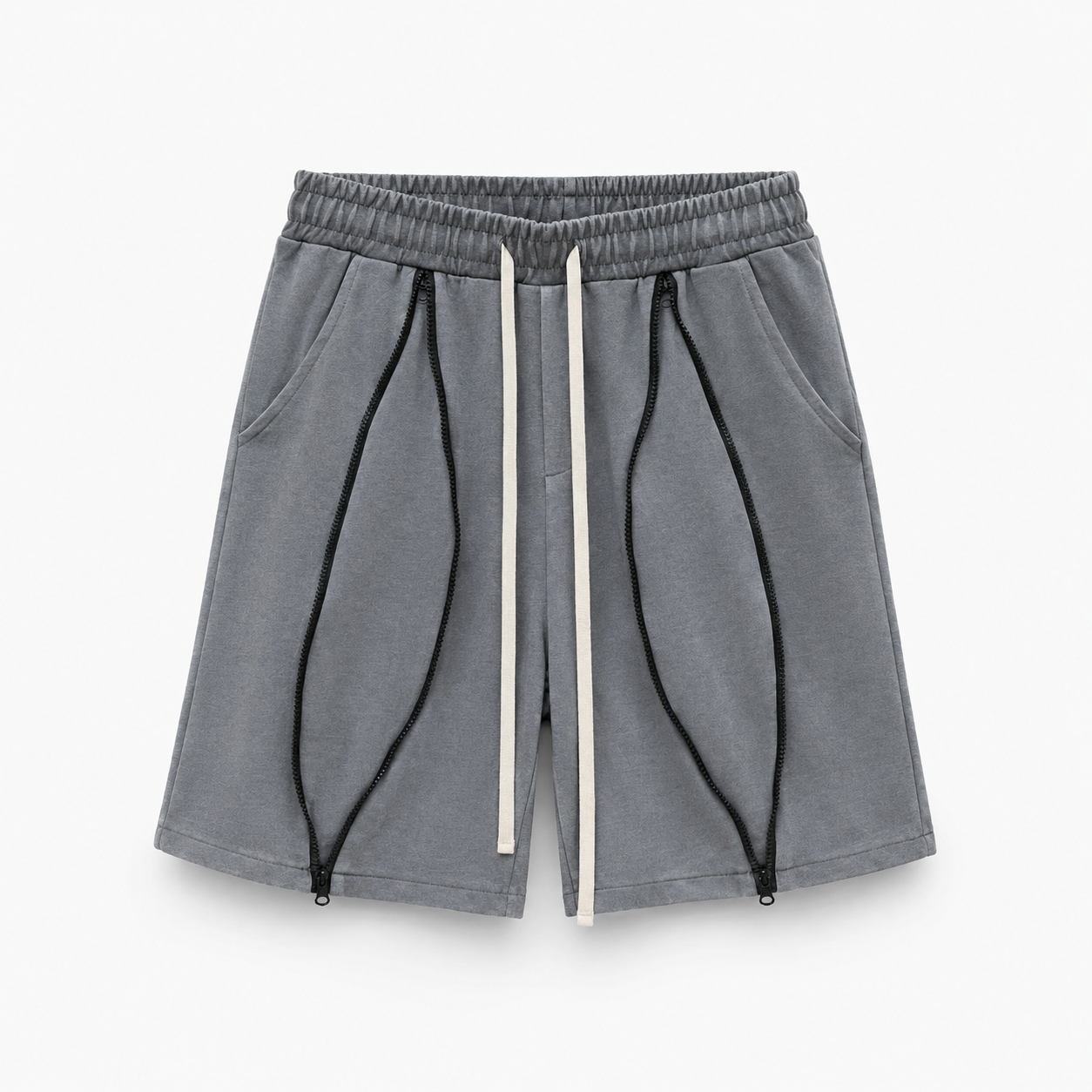 Pantaloni scurti gri 100% bumbac cu fermoare si snur lung